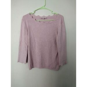 Philosophy Ribbed Knit‎ Top Scalloped Neckline Cuffs Long Sleeve Mauve Medium